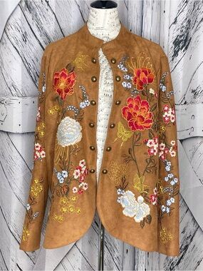 Angel Heart Boutique Jacket Faux Suede Embroidered Flowers 3X